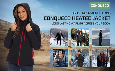 CONQUECO Women's Heated Jacket Slim Fit Electric Hoodie Jacket in Winter