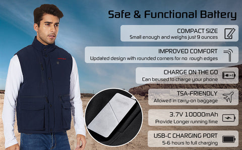 Conqueco Heated Vest, Electric Heated Gilet Unisex Washable Warming Heated Jacket Men Women Body Warmer Lightweight Heated Waistcoat with USB for Outdoors Camping Hiking Fishing (No Battery)