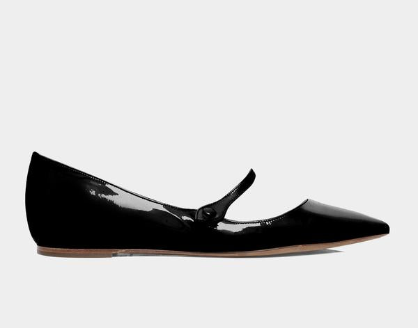 black patent pointed flats