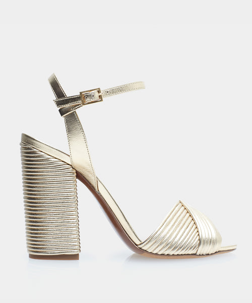 Kali Gold Nappa Pleated Open Toe Block 