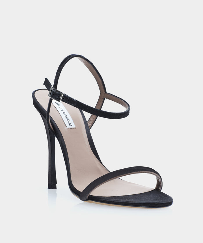black satin strappy heels