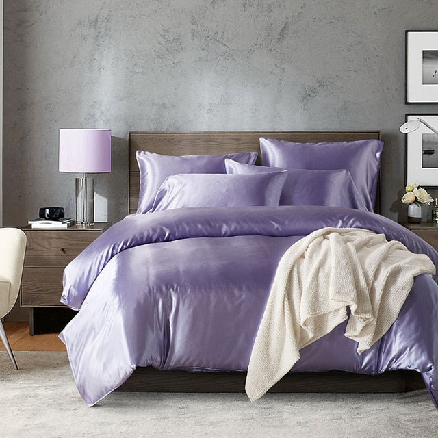 Satin Silk Duvet Cover Set Us Uk Size 3pcs Set Modern Bedding Grey