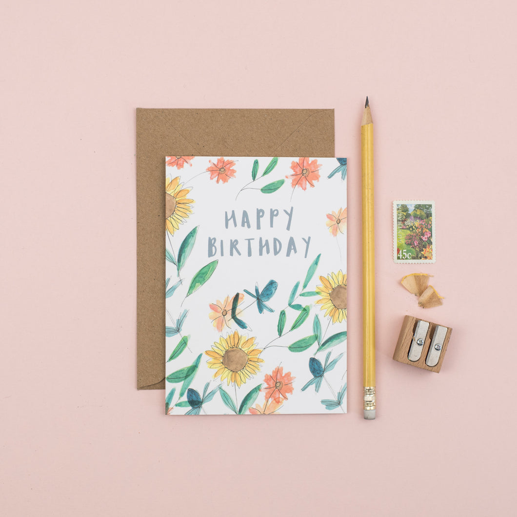 Sunflower Happy Birthday card - Plewsy