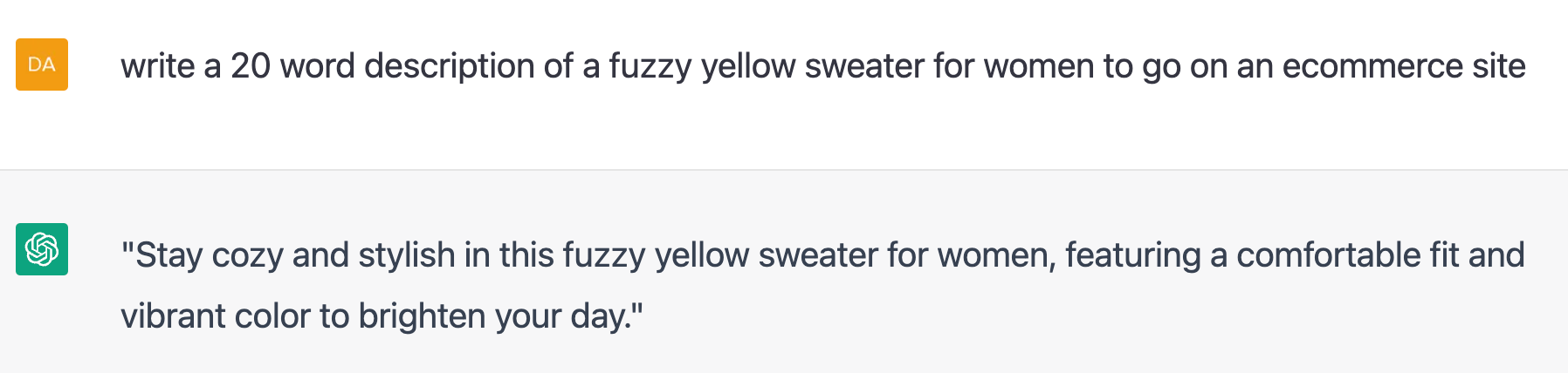 example chatgpt prompt about a yellow sweater