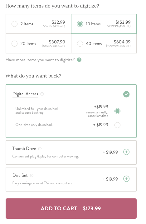 Product Page Example with inline descriptions of each variant