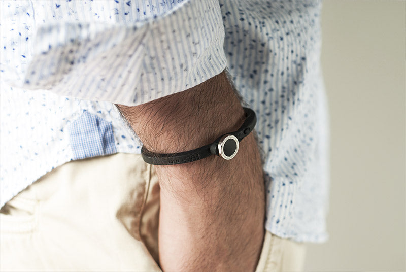 Petra Tulsi Onyx leather bracelet worn by men