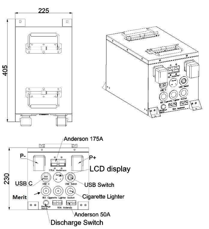 Technical Drawing for 200Ah 12V Lithium Battery for VW Campervans