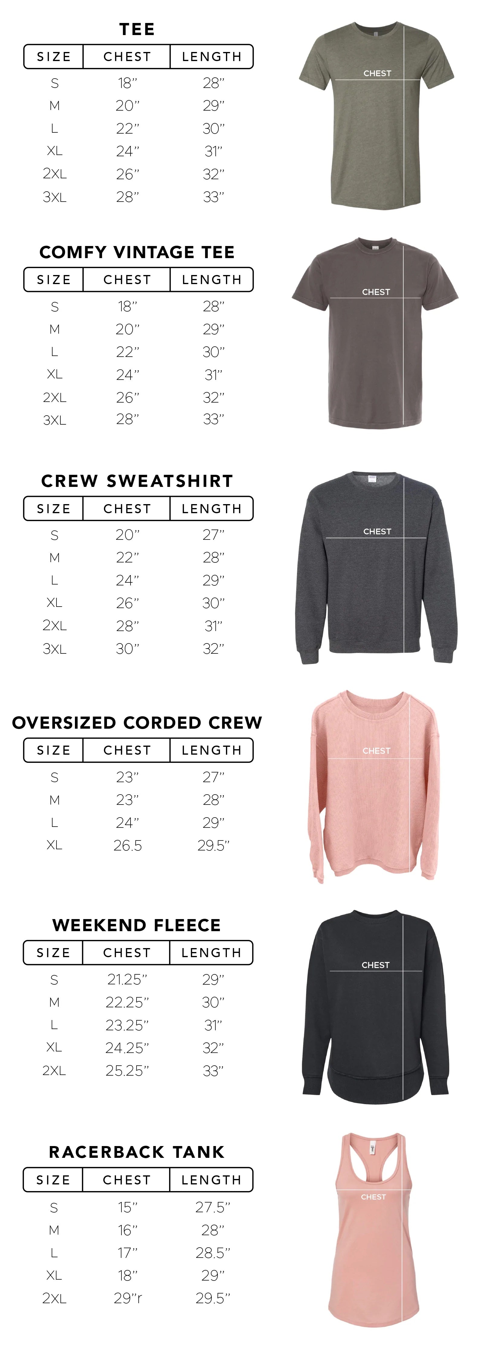 apparel size chart