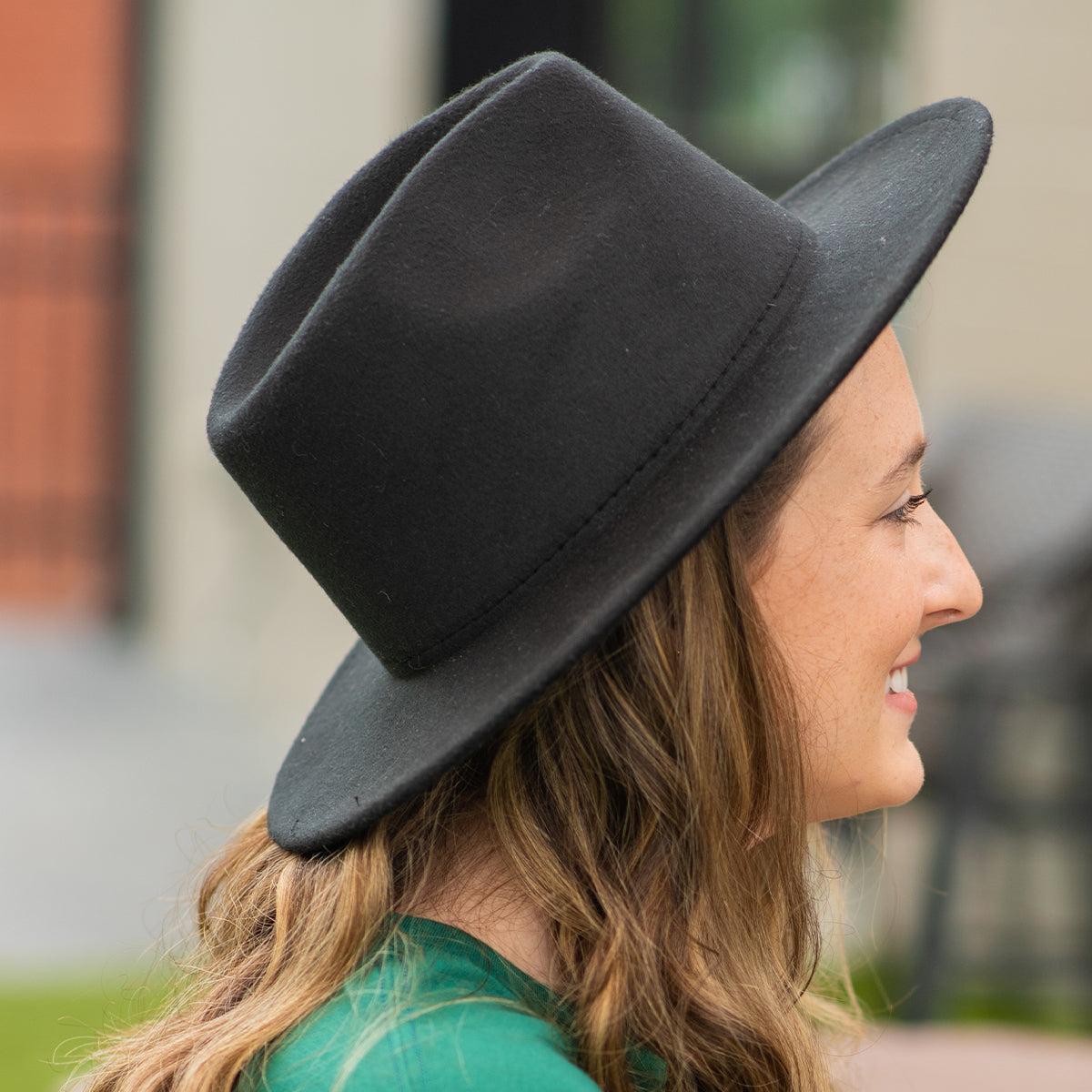 Black Wide Brim Felt Hat for Women