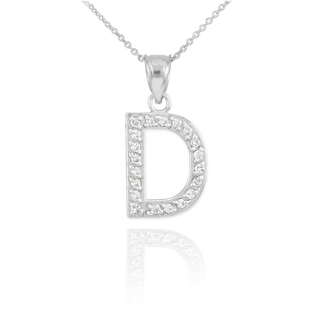 925 Sterling Silver Letter "D" Initial CZ Monogram Pendant Necklace 16 18 20 22"