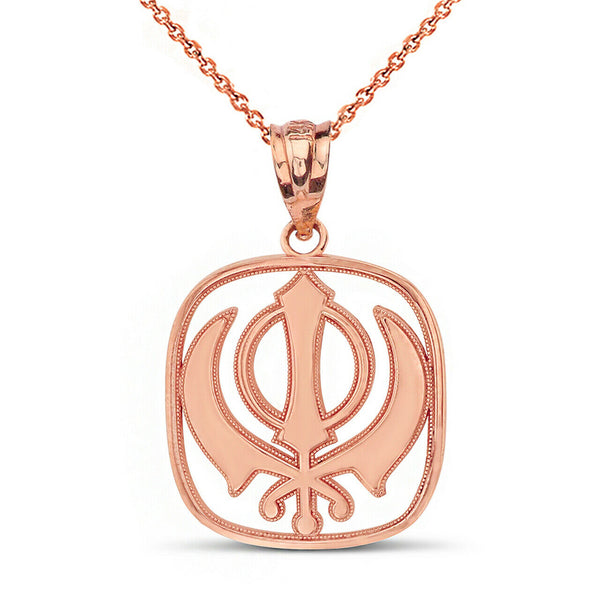 14K Solid Gold The Double Khanda Kirpans Chakkar Swords Sikhs Pendant Necklace