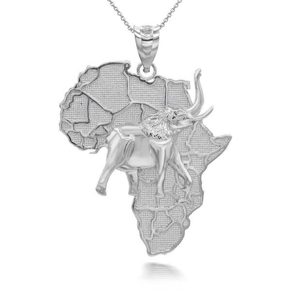 925 Sterling Silver Africa Map Elephant Pendant Necklace
