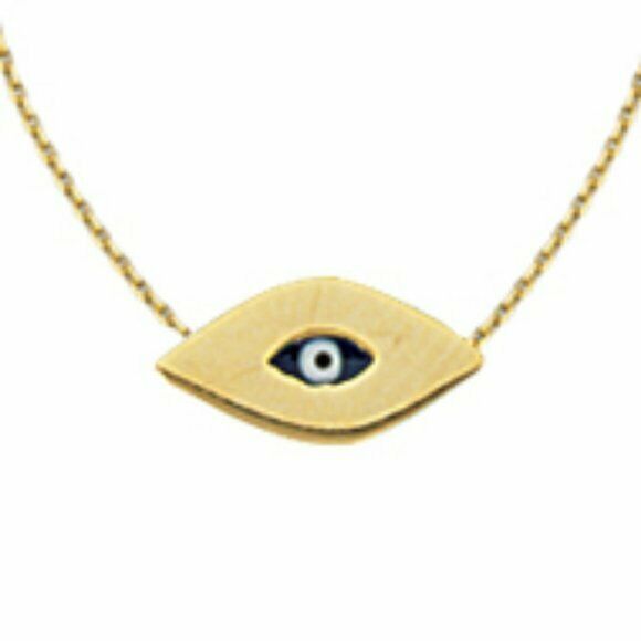 14K Solid Gold Mini Evil Eye Cable Necklace (Yellow, White, Rose) Minimalist
