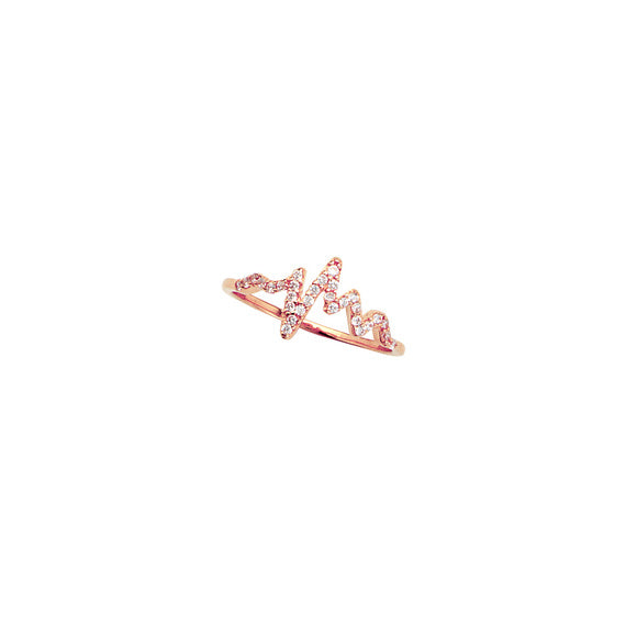 14K Rose Gold CZ HeartBeat Ring (more color) - Element Shine