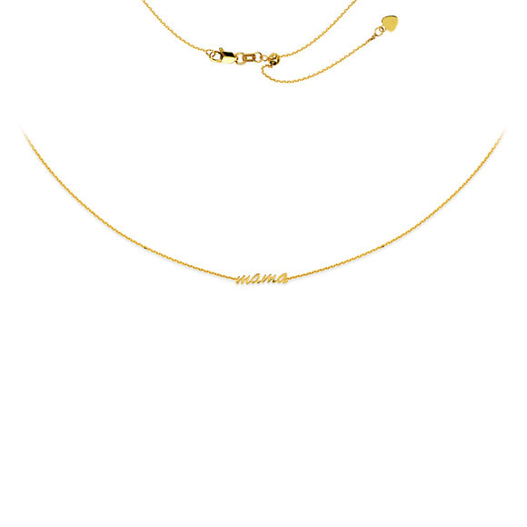 14K Yellow Gold Script Mama Adjustable Choker Necklace - Element Shine - 14k Gold Choker Necklace