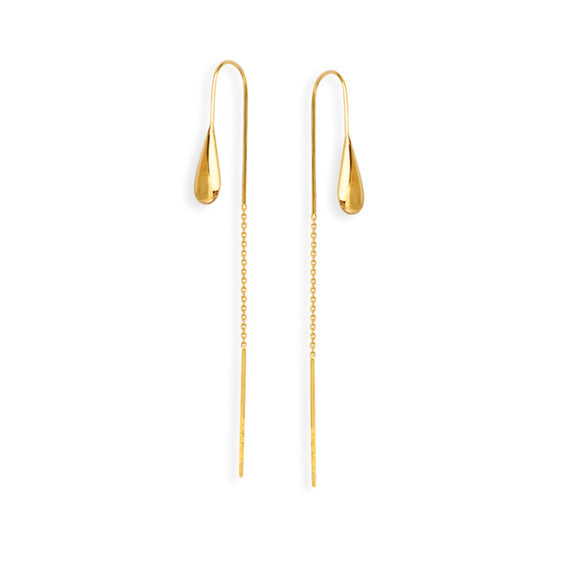 14K Yellow Gold Tear Drop Hook Threader Earrings - Element Shine