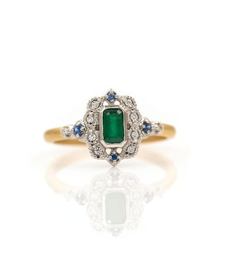 18k Two Toned Emerald, Sapphire 