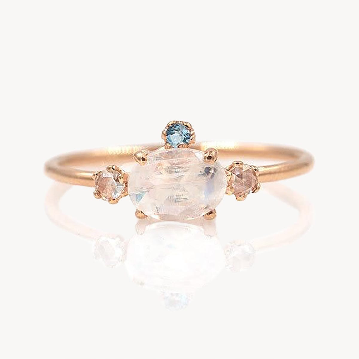 Charlie & Marcelle Moonstone Aquamarine and Rosecut White Diamond Ring ...