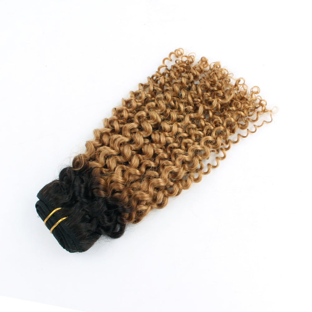 Jerry Curly Clip In Hair Extensions Natural Black Fading Into