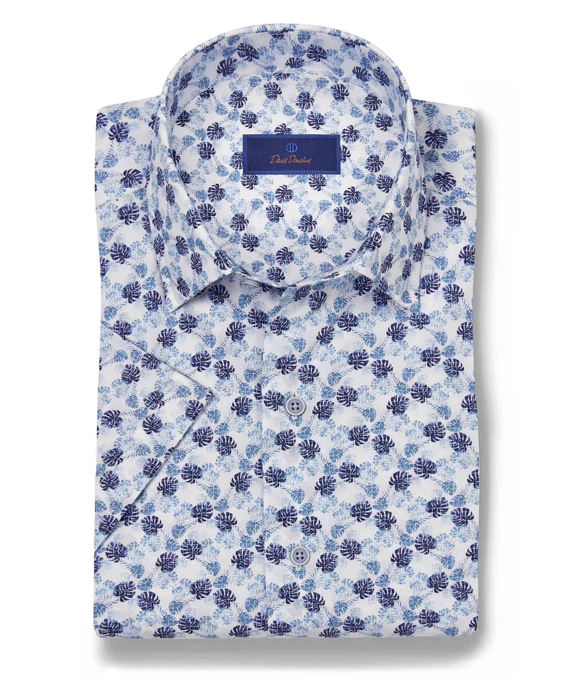 CSSM10404135 | White & Blue Tropical Print Short Sleeve Shirt