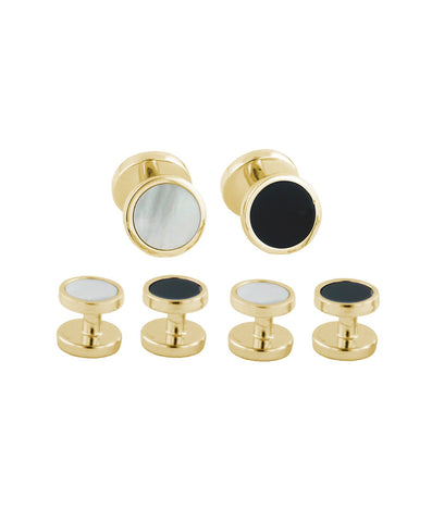 SS892302 | Sterling Silver Onyx & Mother of Pearl Stud Set - David