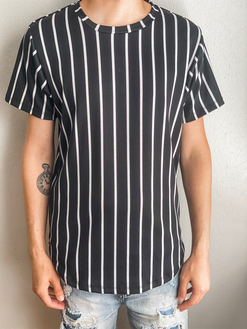 black and white vertical striped top