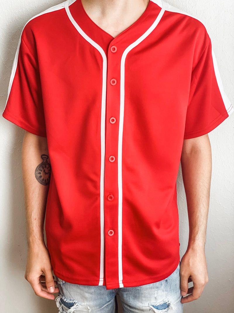 red and white baseball jersey