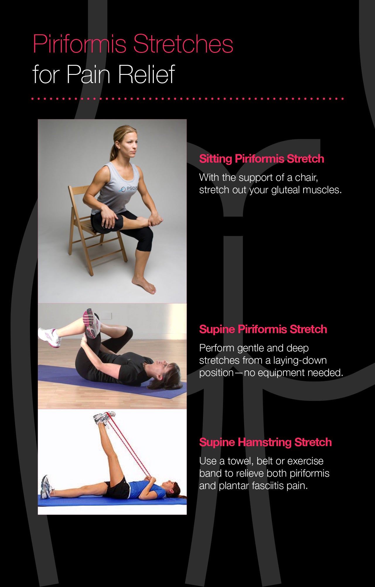 3 Easy Hamstring Stretches for Sciatica Pain Relief Infographic