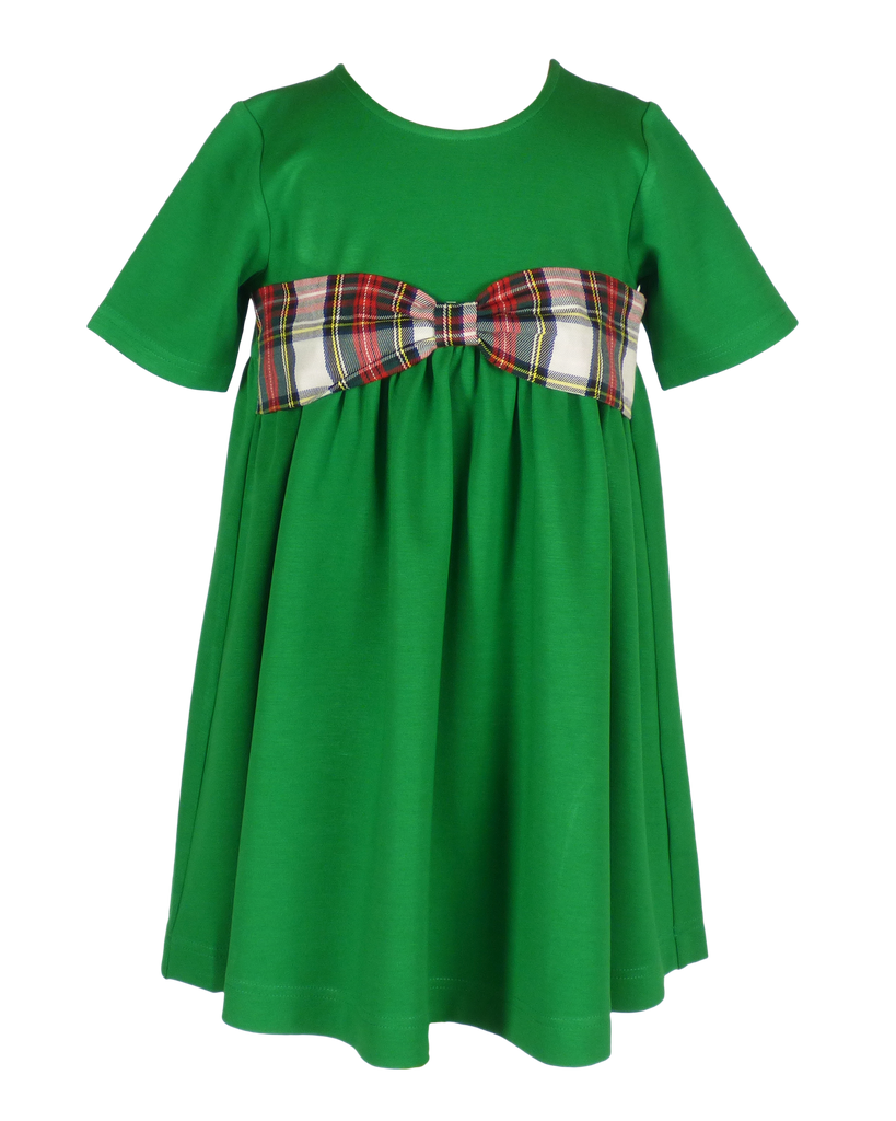 North Pole Plaid - Beatrice Bow Petite Dress in Green Knit – The