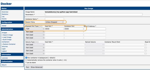 Docker Run image interface