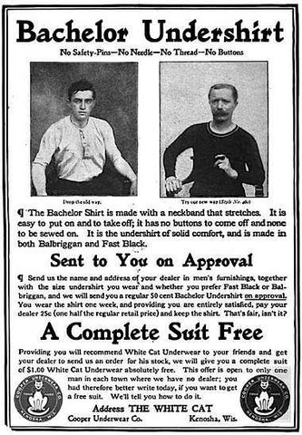 An early 20th century ad for the Bachelor Undershirt