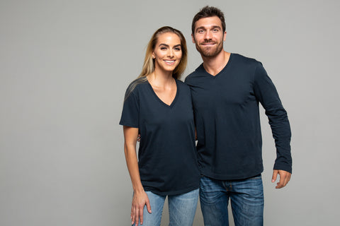 Man and woman in black T-shirts