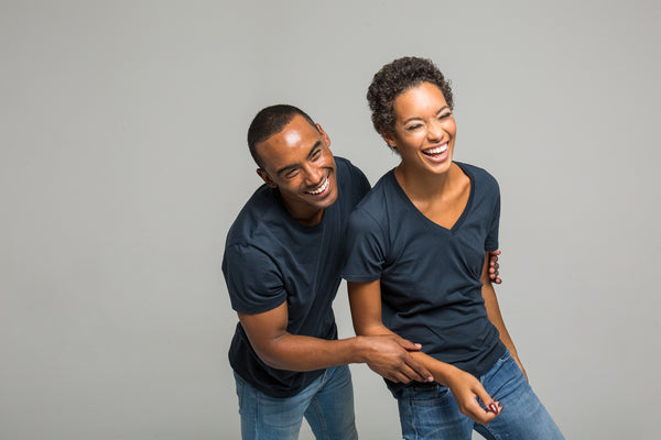 man and woman wearing durable T shirts