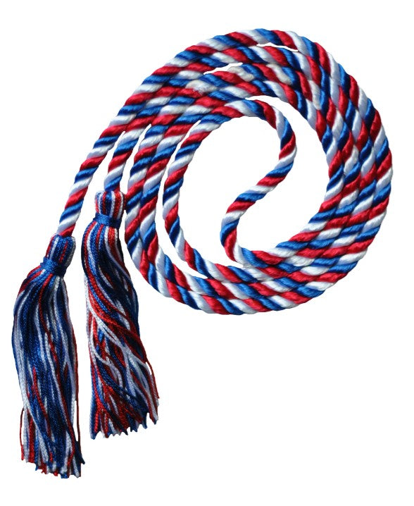 Red-White-Royal 3 color graduation honor cord from Senior Class Graduation Products