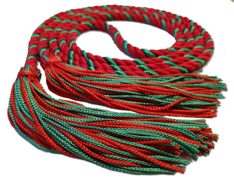 Red and kelly green graduation honor cord from Senior Class Graduation Products. Made in USA.