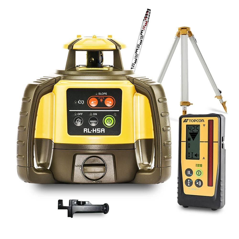 Topcon 1021200-10TS RL-H5A Rechargeable Red Beam Self-Levelling Rotary Grade Laser Level Kit with Tripod & Staff