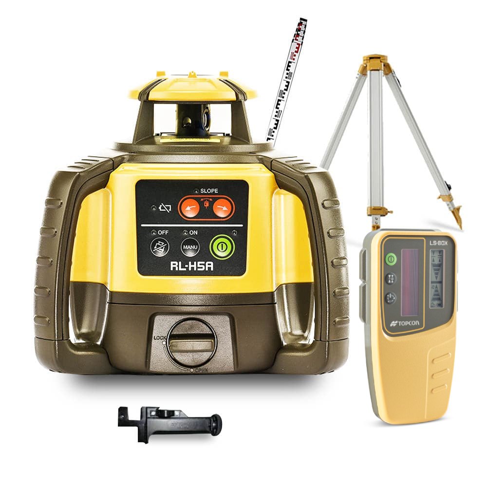 Topcon 1021200-46TS RL-H5A Self-Levelling Red Beam Rotary Level Laser Kit with Tripod & Staff