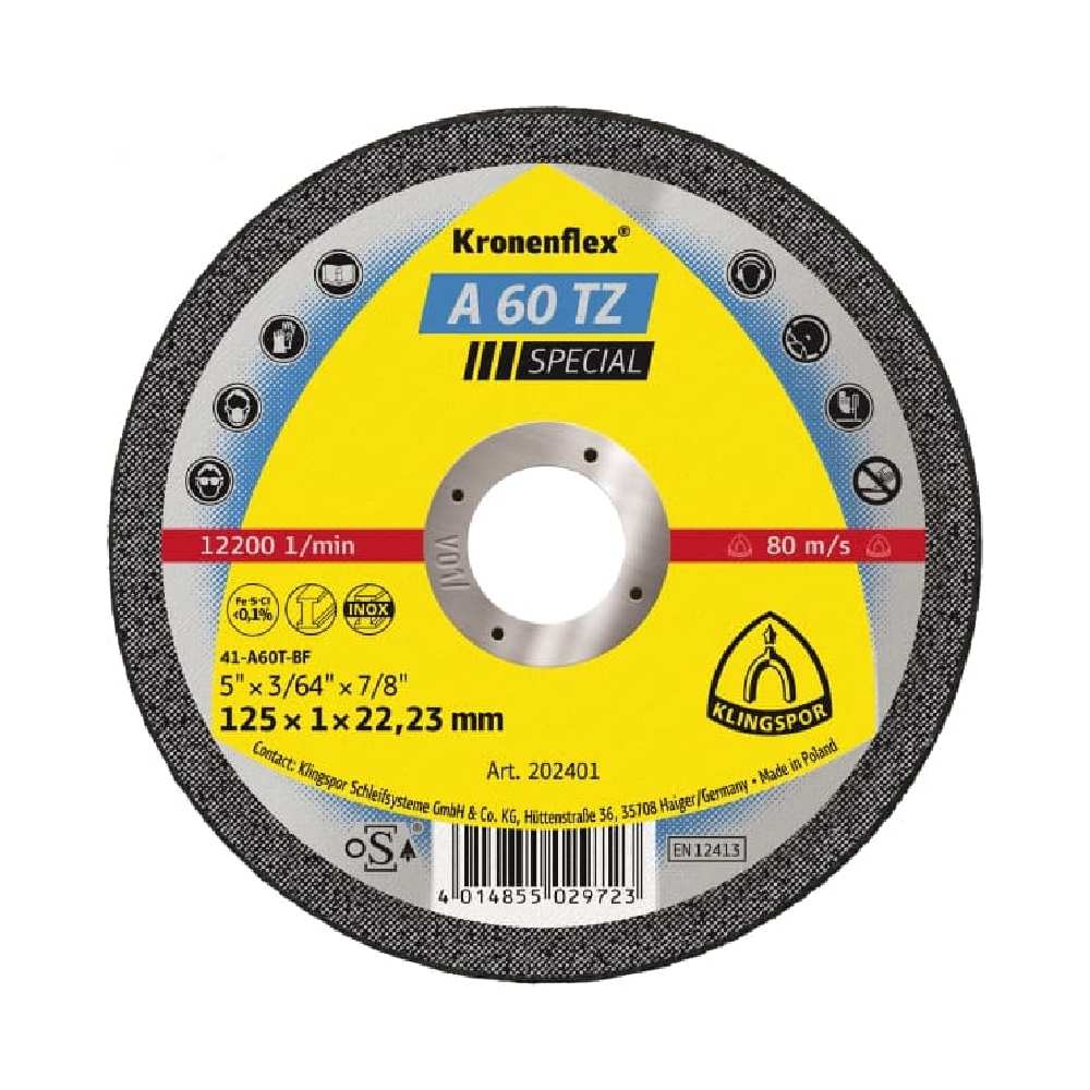 Klingspor 202401 125mm (5") Kronenflex A 60 TZ Special Steel Cut-Off Wheel