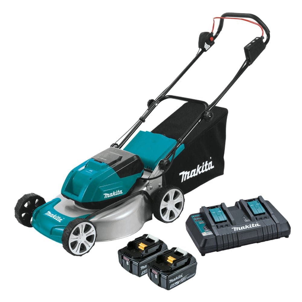 Makita DLM464PT2 36V (18Vx2) 5.0Ah 460mm (18”) Cordless Brushless Lawn Mower Combo Kit