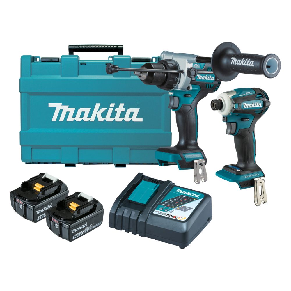 Makita DLX2455T 2 Piece 18V 5.0Ah Cordless Brushless Hammer Driver Drill & Impact Driver Combo Kit