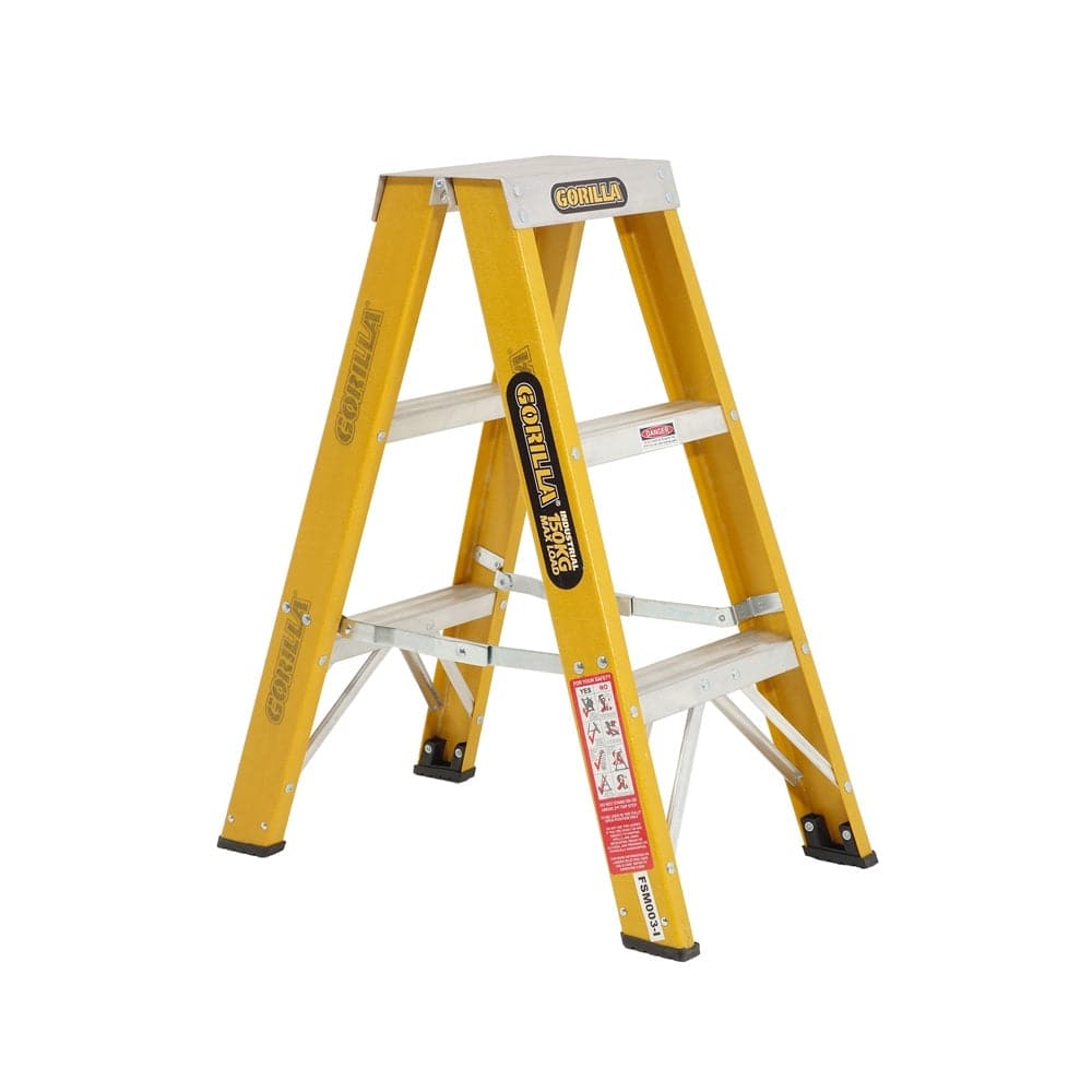 Gorilla FSM003-I 0.9m (3ft) 150kg 3-Step Industrial Fibreglass Double Sided Step Ladder