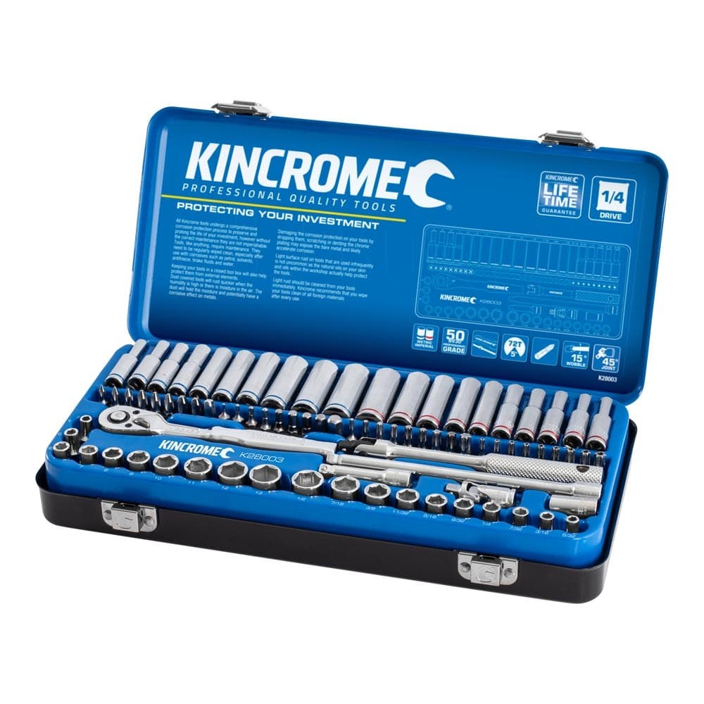 Kincrome K28003 82 Piece 1/4" Square Drive Metric & SAE Chrome Socket Set