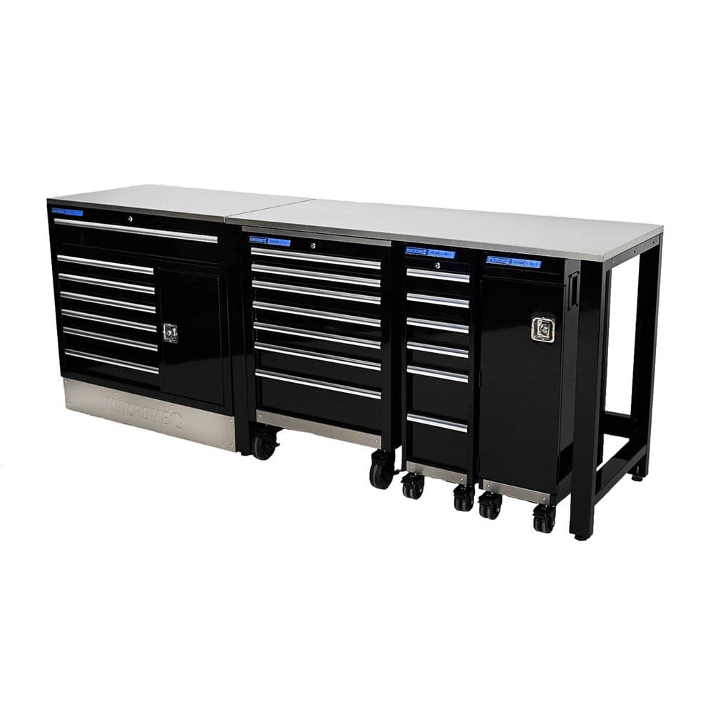 Kincrome K7375 5 Piece 2541mm x 622mm x 1000mm 20 Drawer Black Roller Cabinet Trolley Workshop Bench Pro Kit