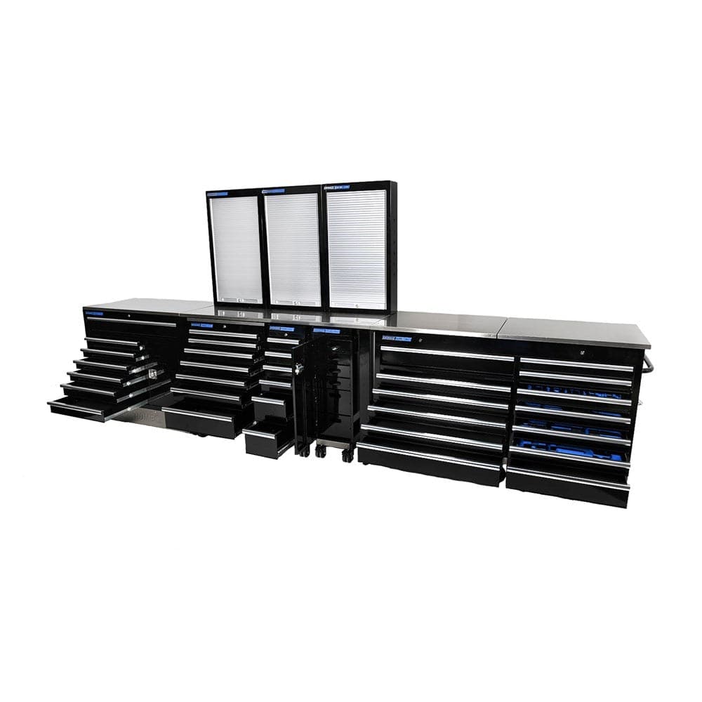 Kincrome K7379 9 Piece 4141mm x 622mm x 1000mm 33 Drawer Black Roller Cabinet Trolley & Workshop Bench Ultimate Pro Kit