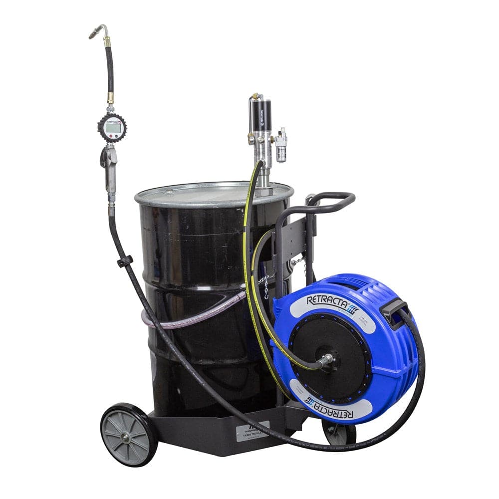 Lubemate L-ARPTR-1 3:1 Ratio 205L Oil Pump with Retracta Oil Reel & Digital Oil Gun Trolley Kit