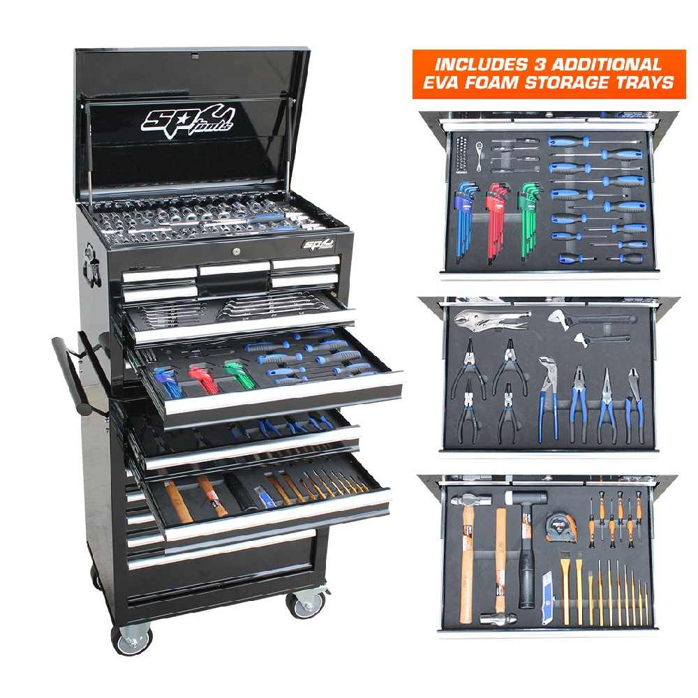 SP Tools SP50105X 307 Piece Metric & SAE Black Custom Series Tool Chest & Roller Cabinet Tools Kit