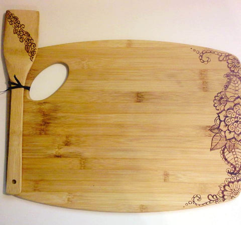 Cutting board with wood burned illustration