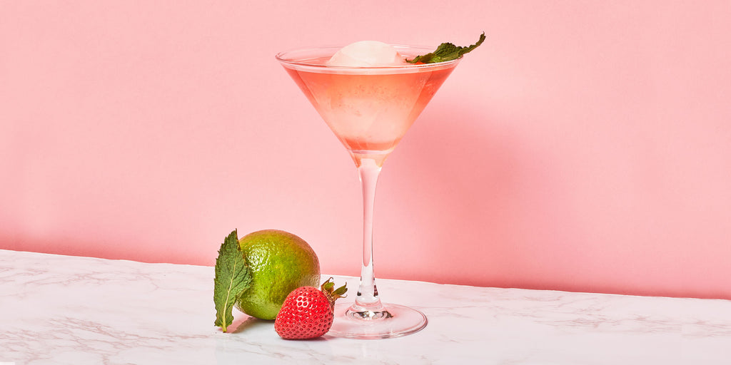 An image of ZOKU's Strawberry Margarita against a pink backdrop.
