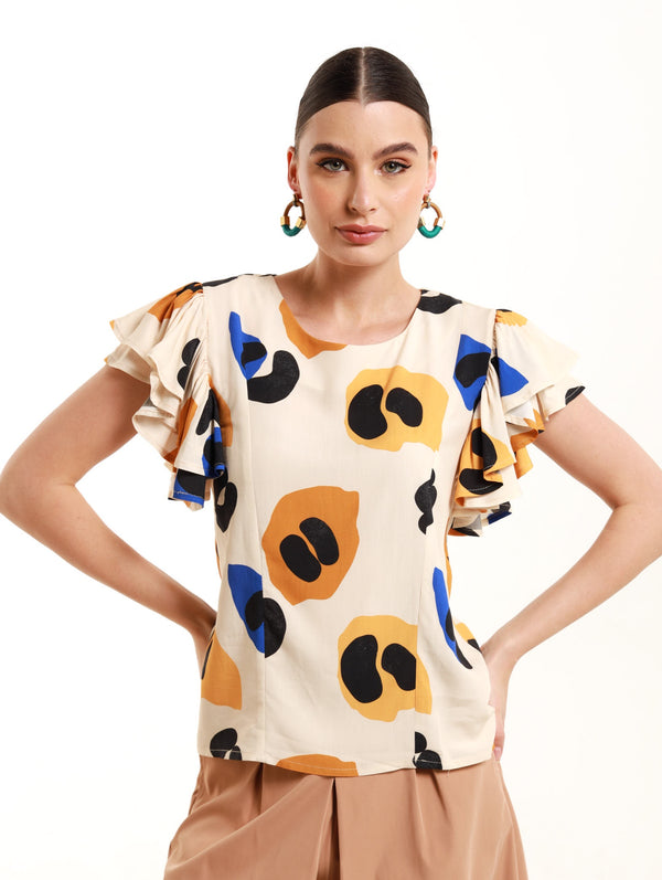 XO FRILL TOP / ABSTRACT PANTHERA