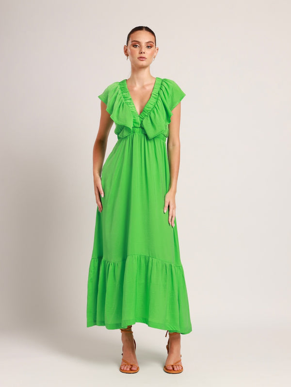 V-NECK RUFFLE COLLAR / ALOE GREEN